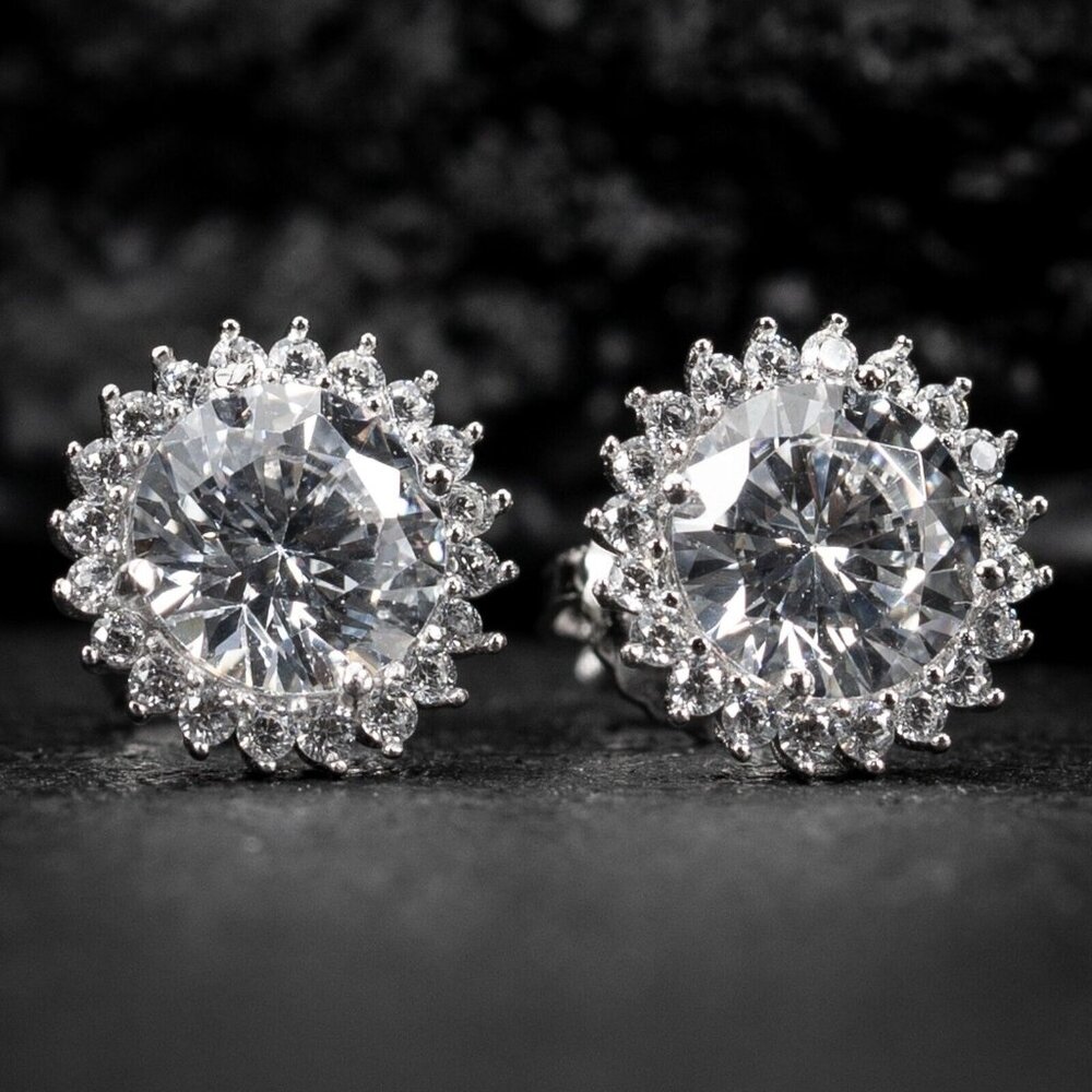 Round Solitaire Halo 925 Sterling Silver 1.75Ct VVS Moissanite Circle Earrings